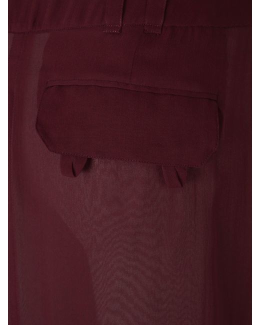 Saint Laurent Red Silk Midi Skirt