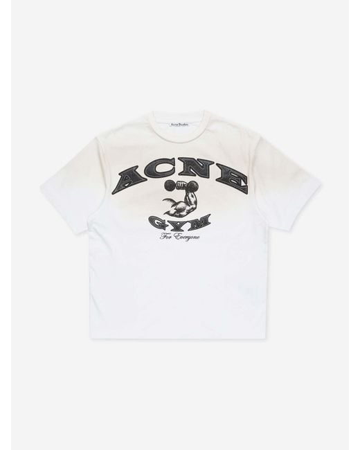 Acne White Round Neck T-Shirt for men