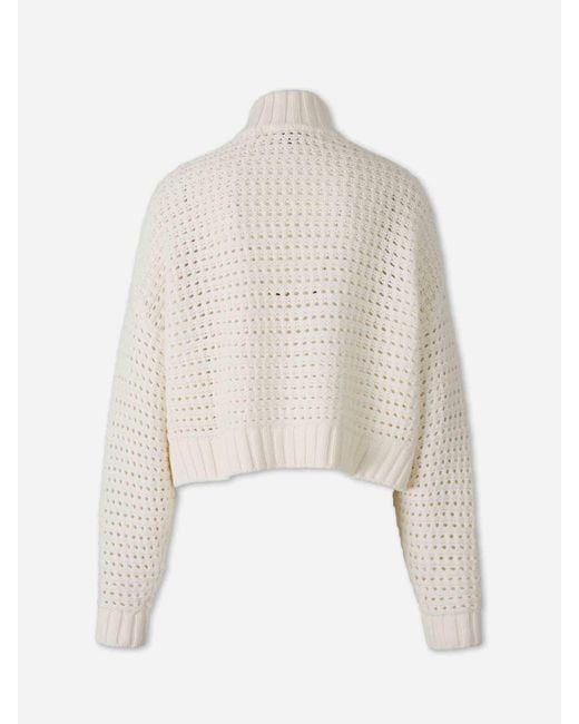 Staud White Openwork Zip Cardigan