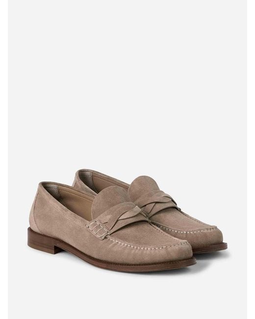 Brunello Cucinelli Brown Suede Leather Loafers for men