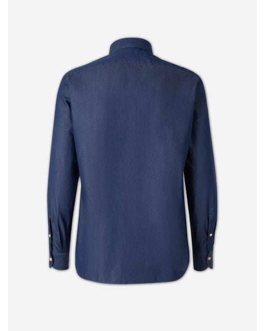 Luigi Borrelli Napoli Blue Plain Cotton Shirt for men