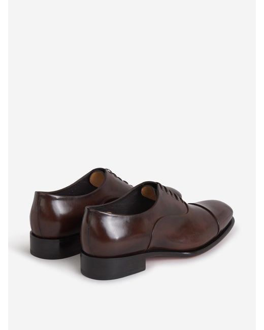 Santoni Brown Distressed Leather Shoes for men