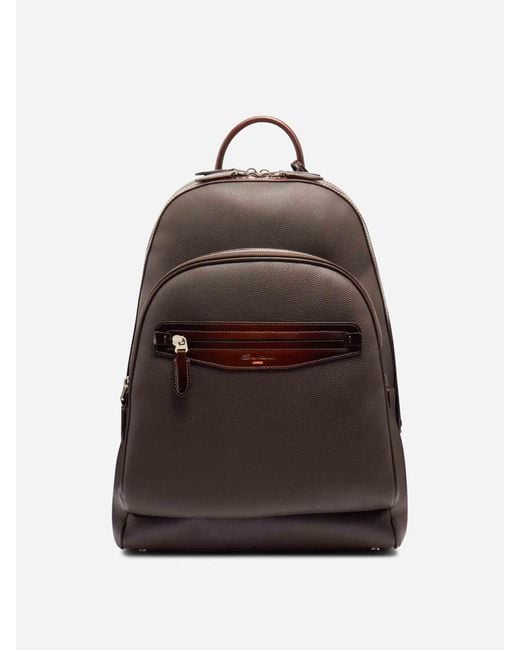 Santoni Brown Leather Backpack for men