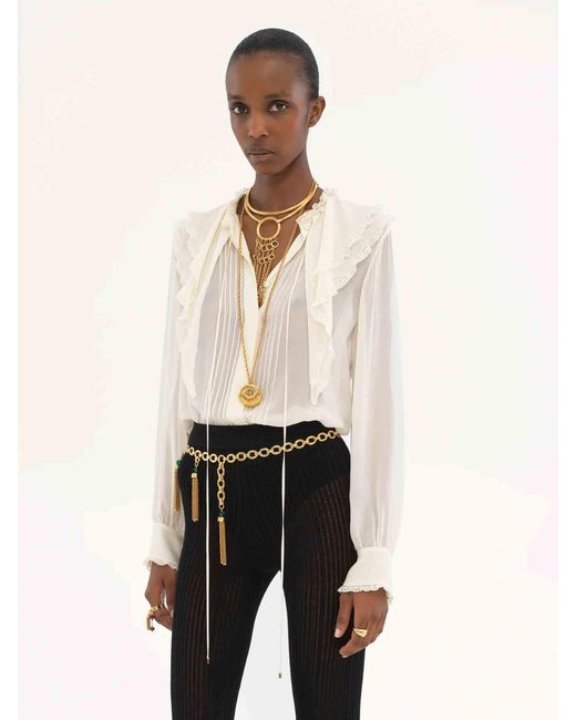 Chloé White Fließende Seidenbluse