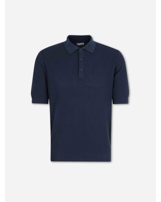 Santa Eulalia Blue Ribbed Knit Polo Shirt for men