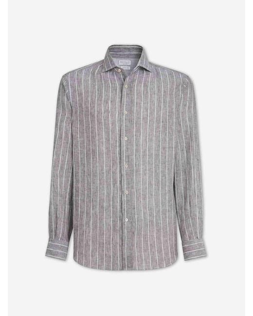 Brunello Cucinelli Gray French Collar Shirt for men