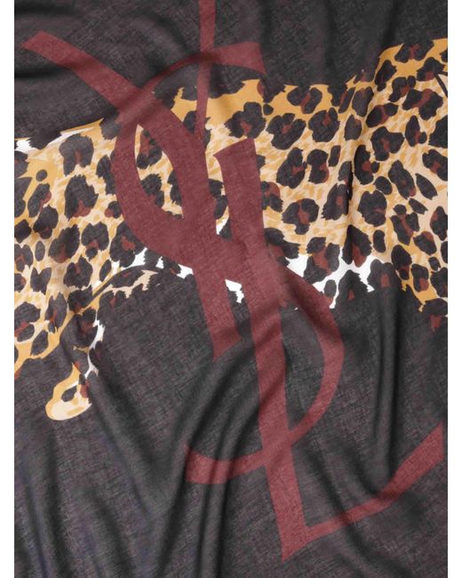 Sciarpa Con Stampa Leopardata di Saint Laurent in Black