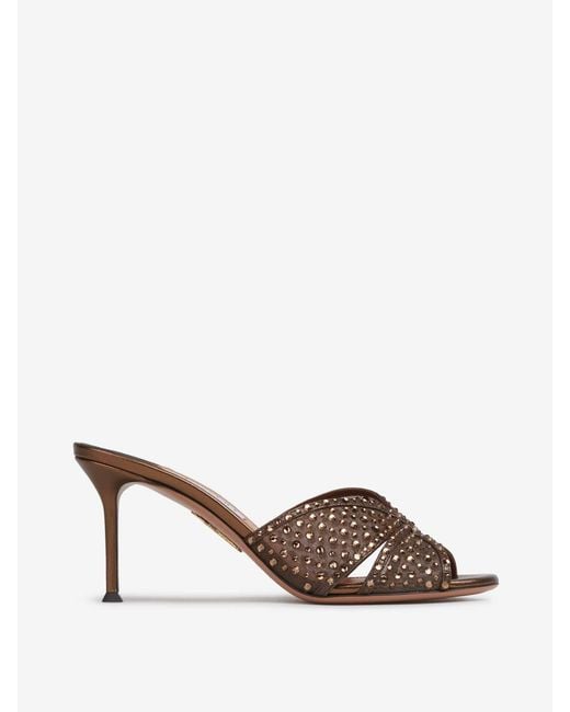 Aquazzura Brown Crystal Lover Heeled Mules 75
