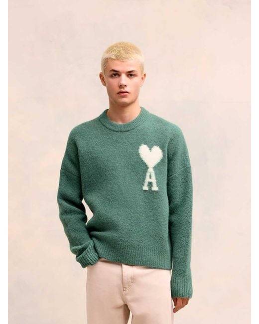 AMI Green Alpaca Logo Sweater Dark for men