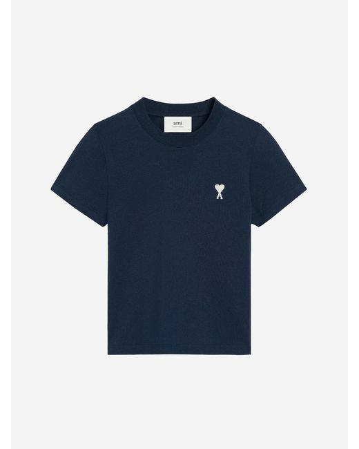 Camiseta Cropped Algodón AMI de color Blue