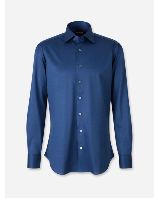 Fray Mikrostrickhemd in Blue für Herren