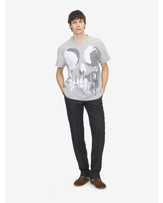 McQueen Gray Skull Applique T-Shirt for men