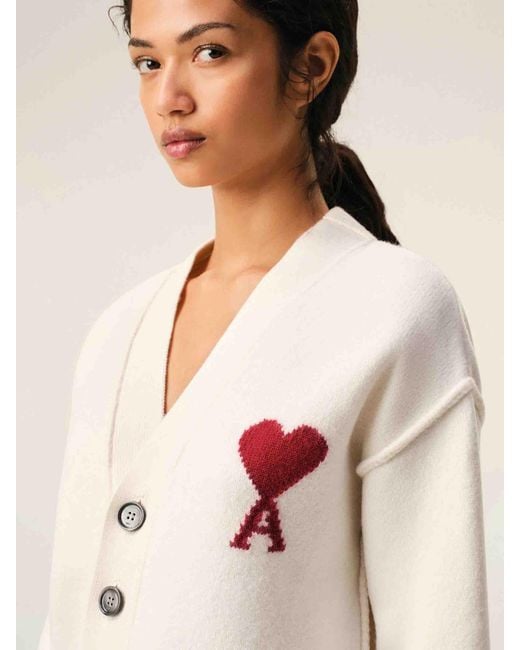 AMI Natural Wool Logo Cardigan