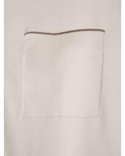 Brunello Cucinelli Poloshirt Aus Baumwolle Mit Tasche in White für Herren