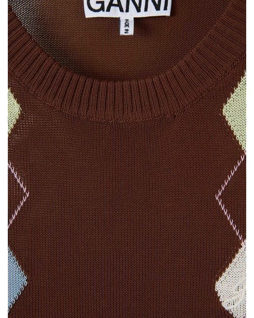 Ganni Brown Knit T-Shirt