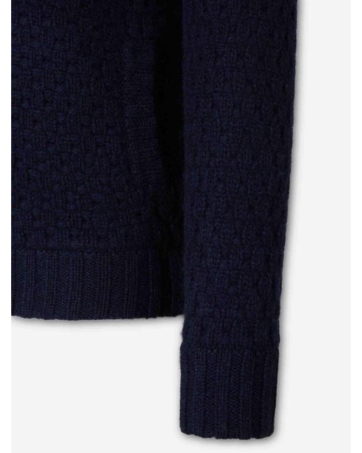 Fedeli Blue Cashmere Zip Cardigan for men