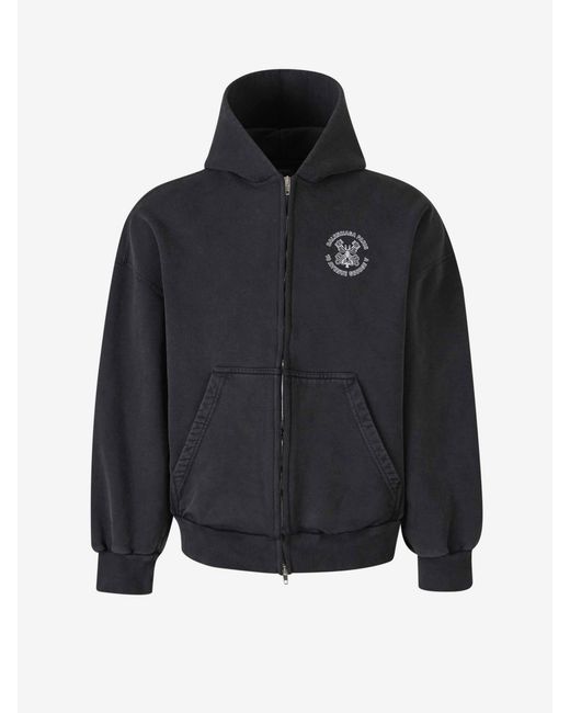 Balenciaga Blue Cotton Zip Sweatshirt for men