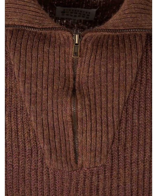 Maison Margiela Brown Zip Neck Sweater for men