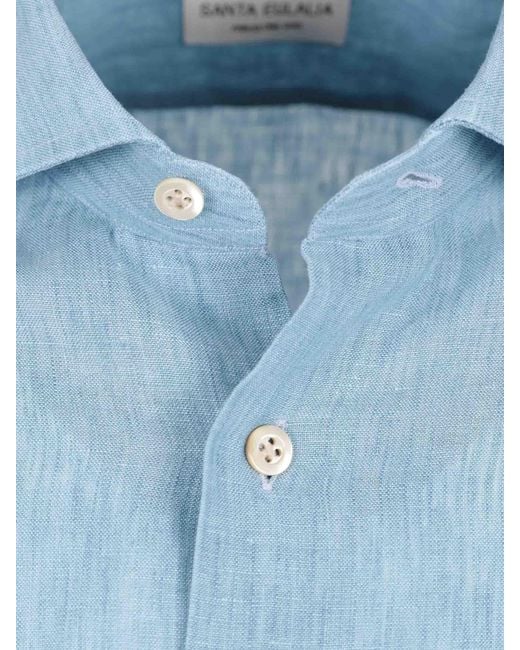 Santa Eulalia Blue Straight Linen Shirt for men