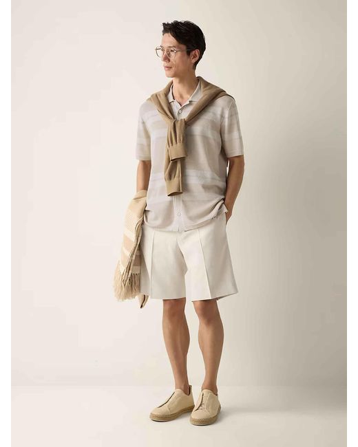 Zegna White Plain Linen Bermuda Shorts for men