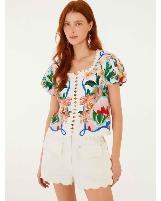 Farm Rio White Short Sleeve Blouse