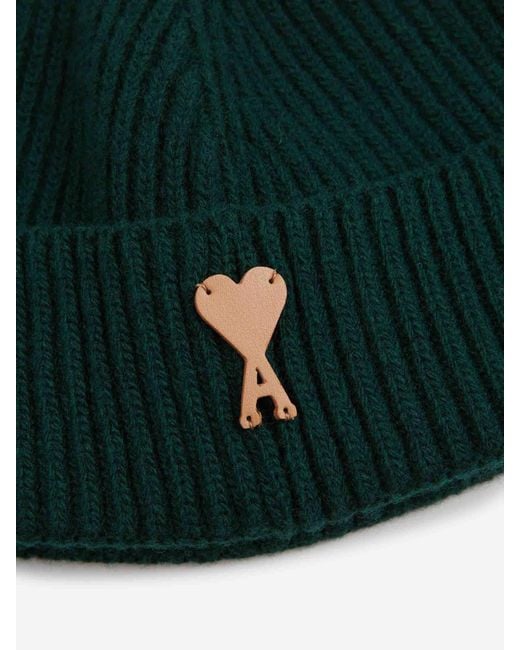 AMI Green Ribbed Wool Hat for men