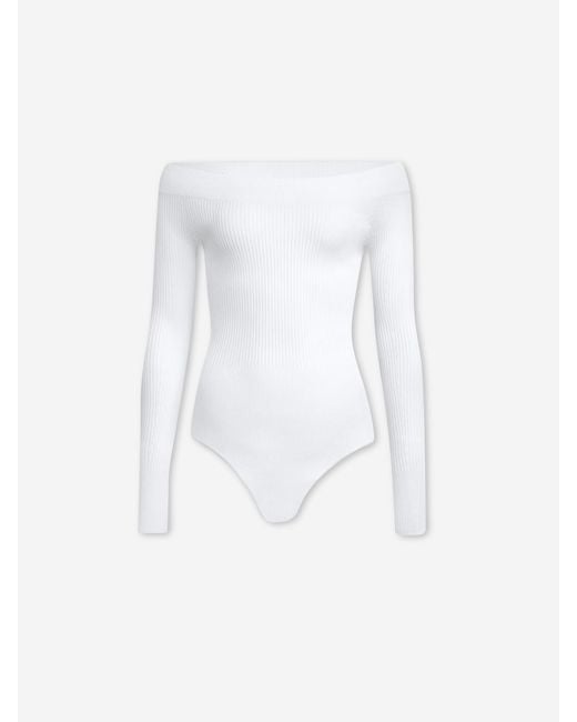 Alaïa White Off-The-Shoulder Bodysuit