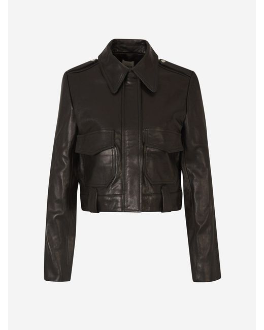 Khaite Black Leather Jacket With Pockets