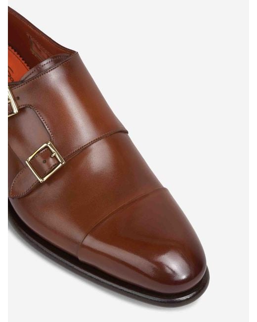 Santoni Brown Double Buckle Shoes for men