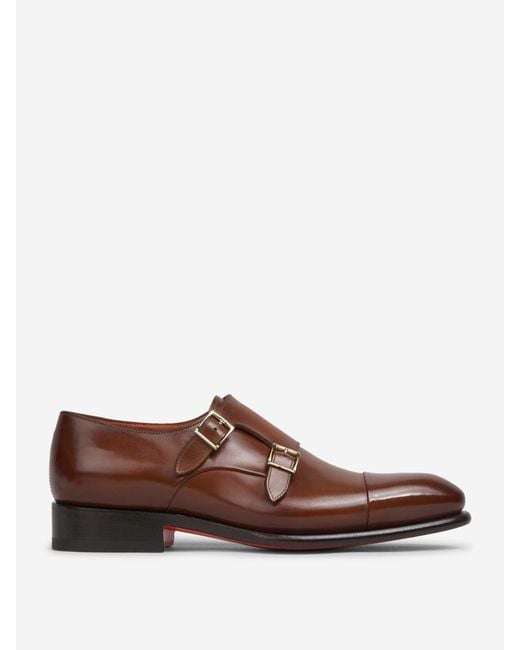 Santoni Brown Double Buckle Shoes for men
