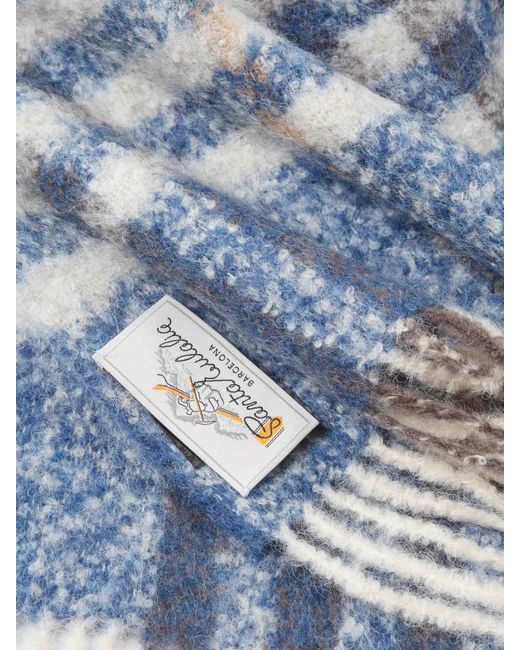 Santa Eulalia Blue Wool Check Scarf for men