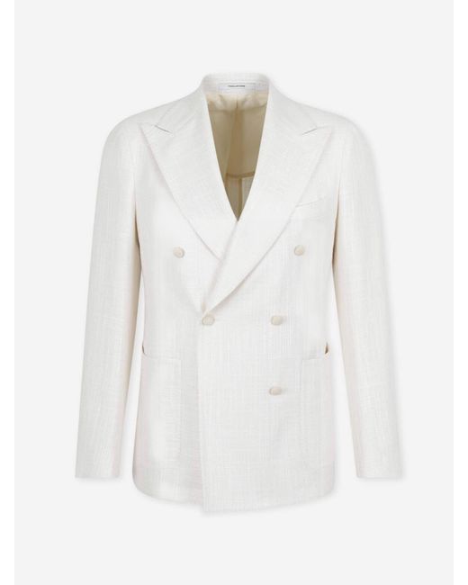 Tagliatore White Linen Double-Breasted American Coat for men