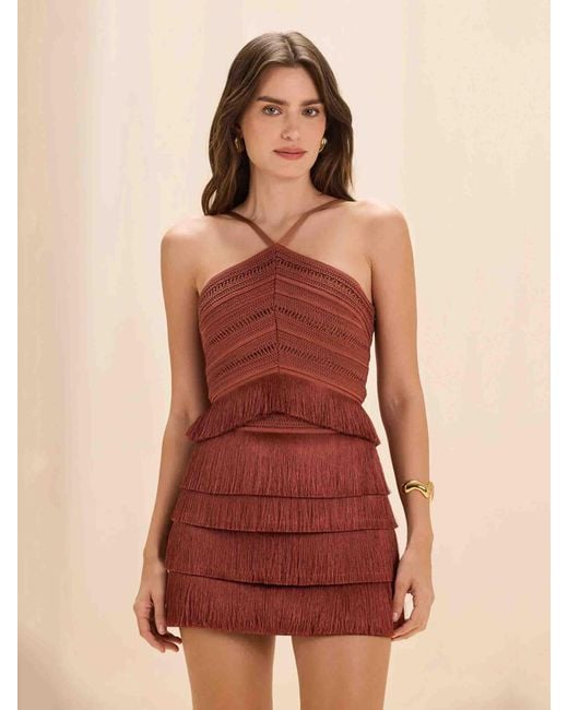 PATBO Red Amber Fringe Top