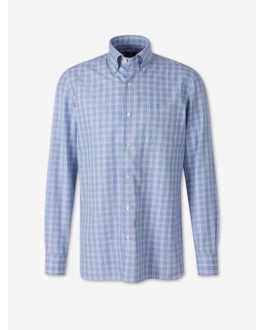 Luigi Borrelli Napoli Blue Plaid Print Shirt for men