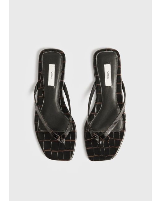 Totême White Croco-Embossed Flip Flops