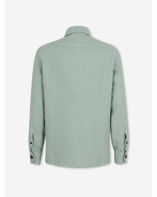 Vincenzo Di Ruggiero Green Plain Linen Shirt for men