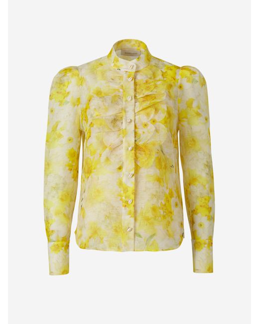 Zimmermann Floral Linen Blouse in Yellow | Lyst Canada