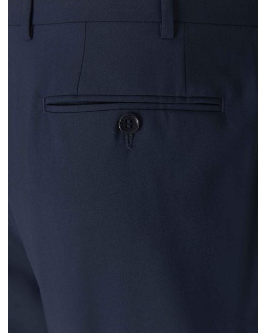Canali Blue Wool Pleated Trousers for men