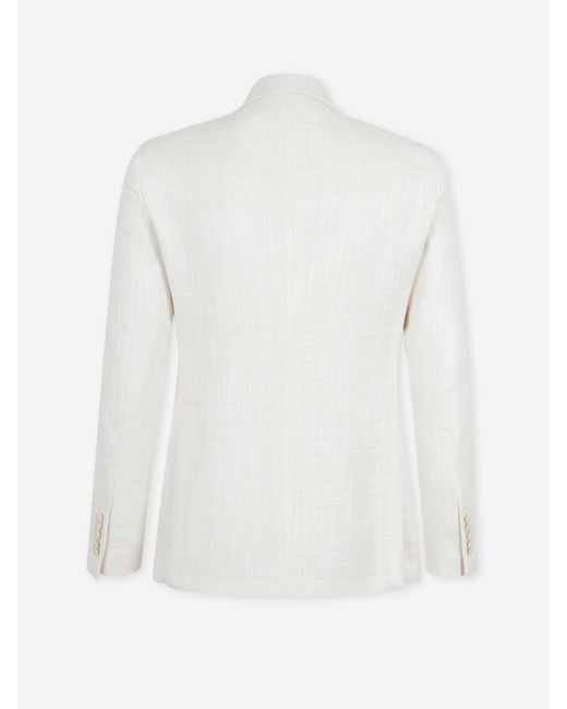 Tagliatore White Linen Double-Breasted American Coat for men