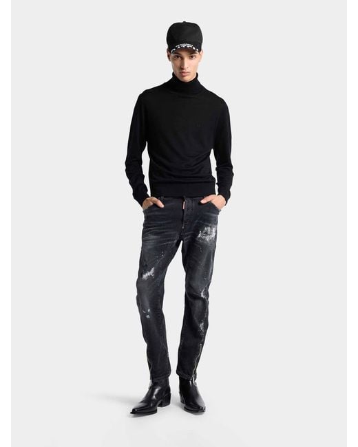 DSquared² Blue Straight Jeans Paint Effect for men