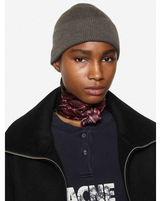 Acne Gray Ribbed Wool Hat for men