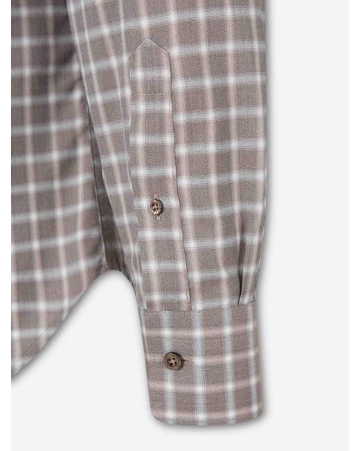 Canali Gray Cotton Plaid Shirt for men