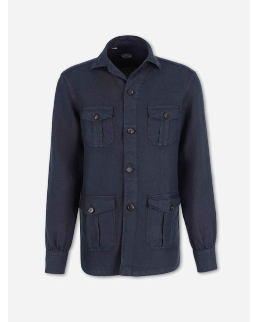 Vincenzo Di Ruggiero Blue Plain Linen Shirt for men