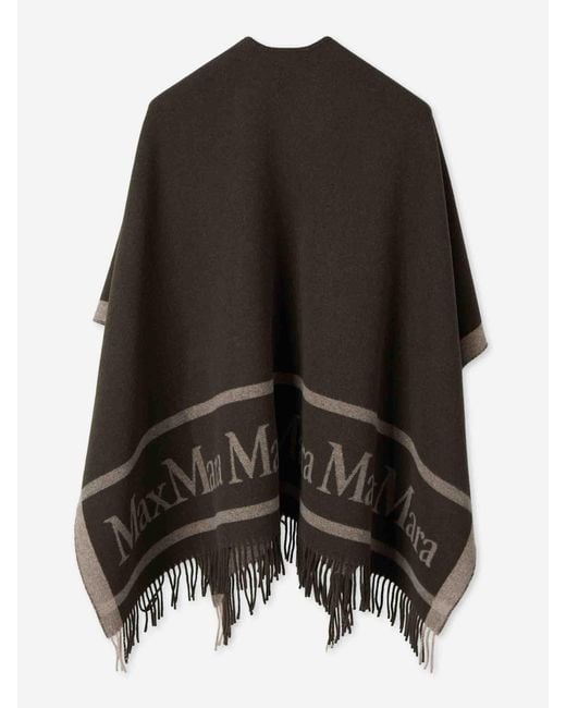 Max Mara Black Wool Poncho Logo