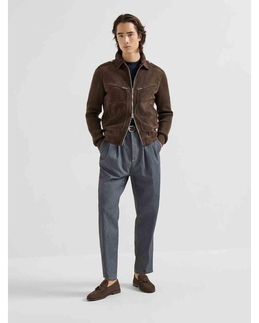 Brunello Cucinelli Brown Suede Leather Jacket for men