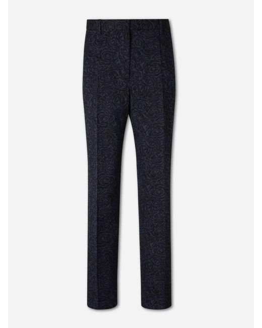 Dries Van Noten Blue Floral Straight Leg Trousers