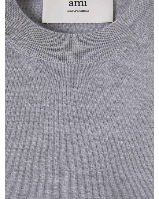 AMI Blue High Neck Sweater