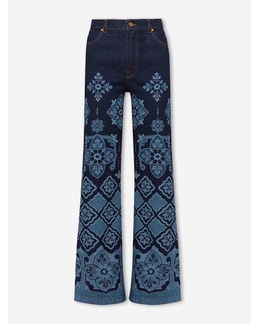 LaDoubleJ Blue Printed Flare Jeans
