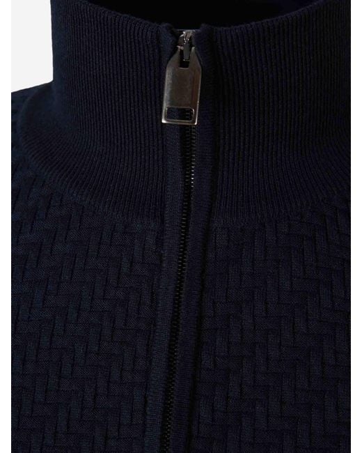 Brioni Blue Braided Zip Cardigan for men