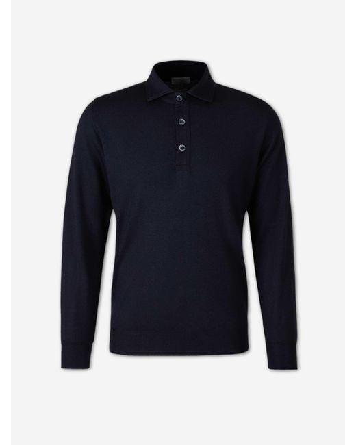 Santa Eulalia Blue Fine Merino Wool Polo Shirt for men